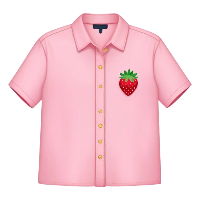 pastel pink shirt with a strawberry embroidered in the center sticker