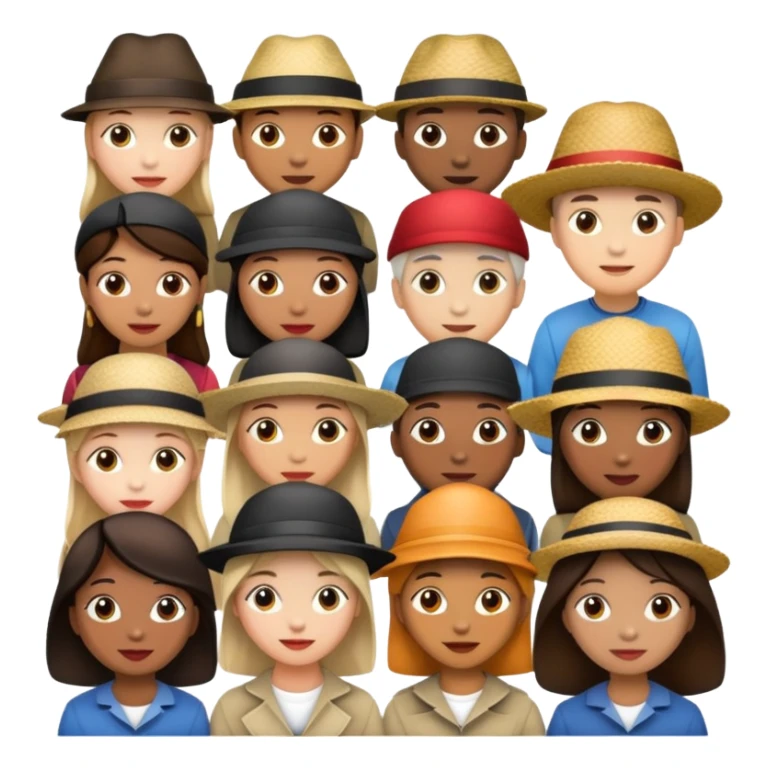 diverse group of people, each with a unique hat sticker