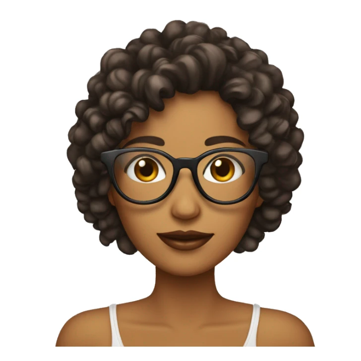Mujer con pelo rizado café con lentes negros piel clara  sticker
