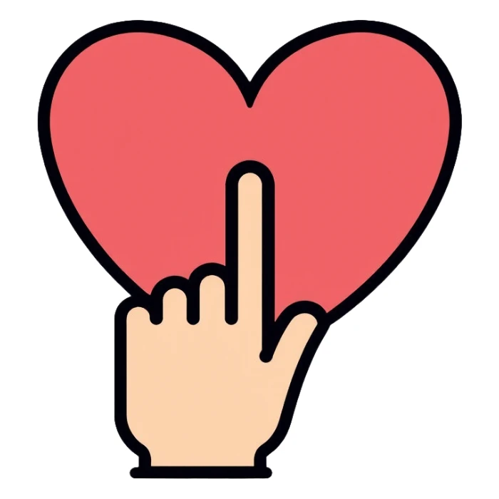 hand with index finger touching or clicking on a heart sticker
