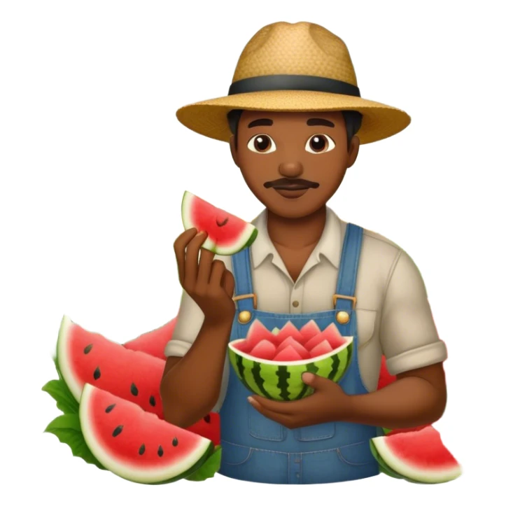  a black farmer in a field with cotton while eating chicken and watermelon sticker