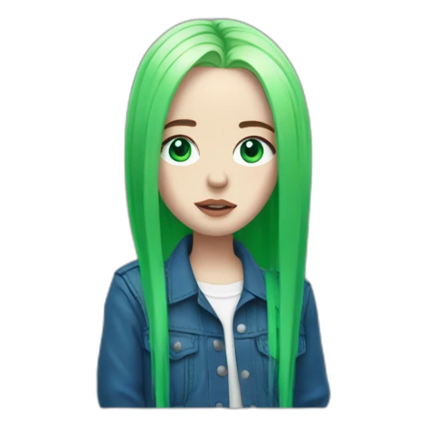 Billie eilish with green hairs and blue eyes sticker