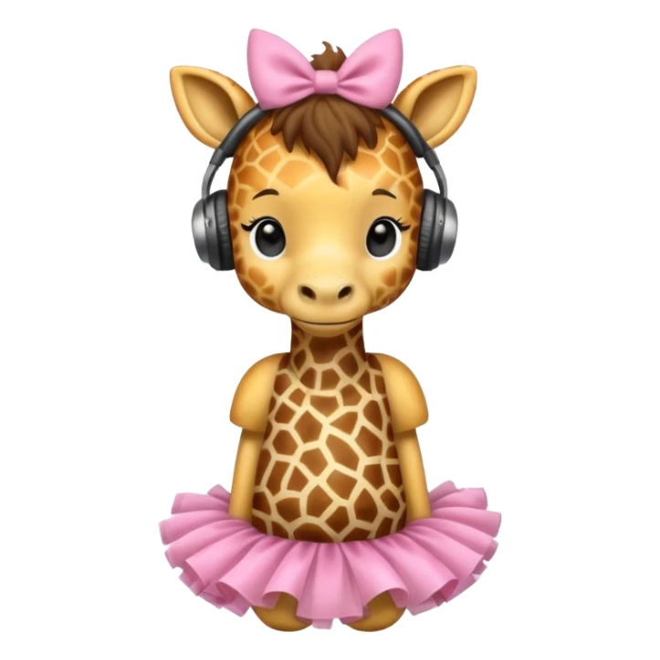 A giraffe with a tutu on and white fluffy headphones sticker