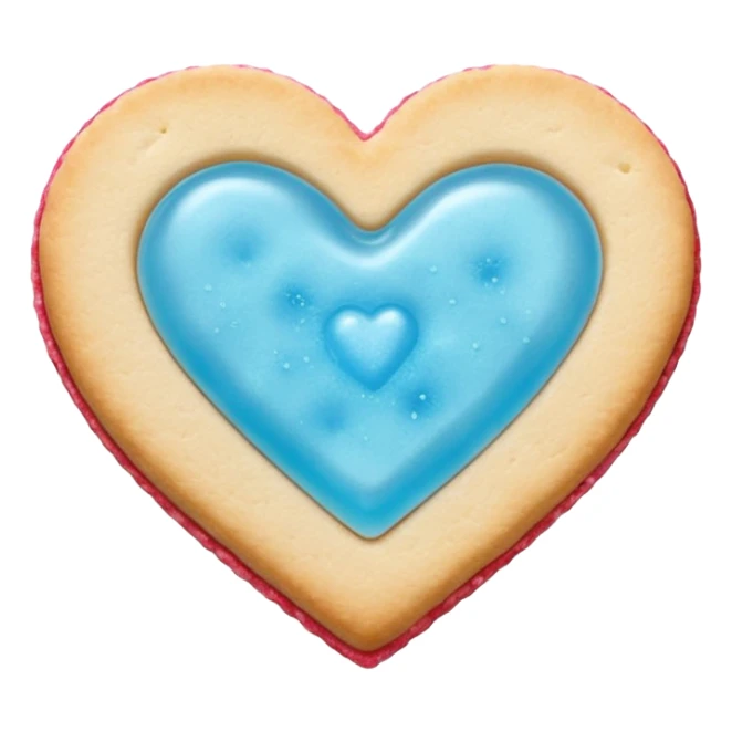 Realistic shortbread cookie in the shape of a heart with light blue jelly middle filling and sprinkled powder sugar on top. sticker