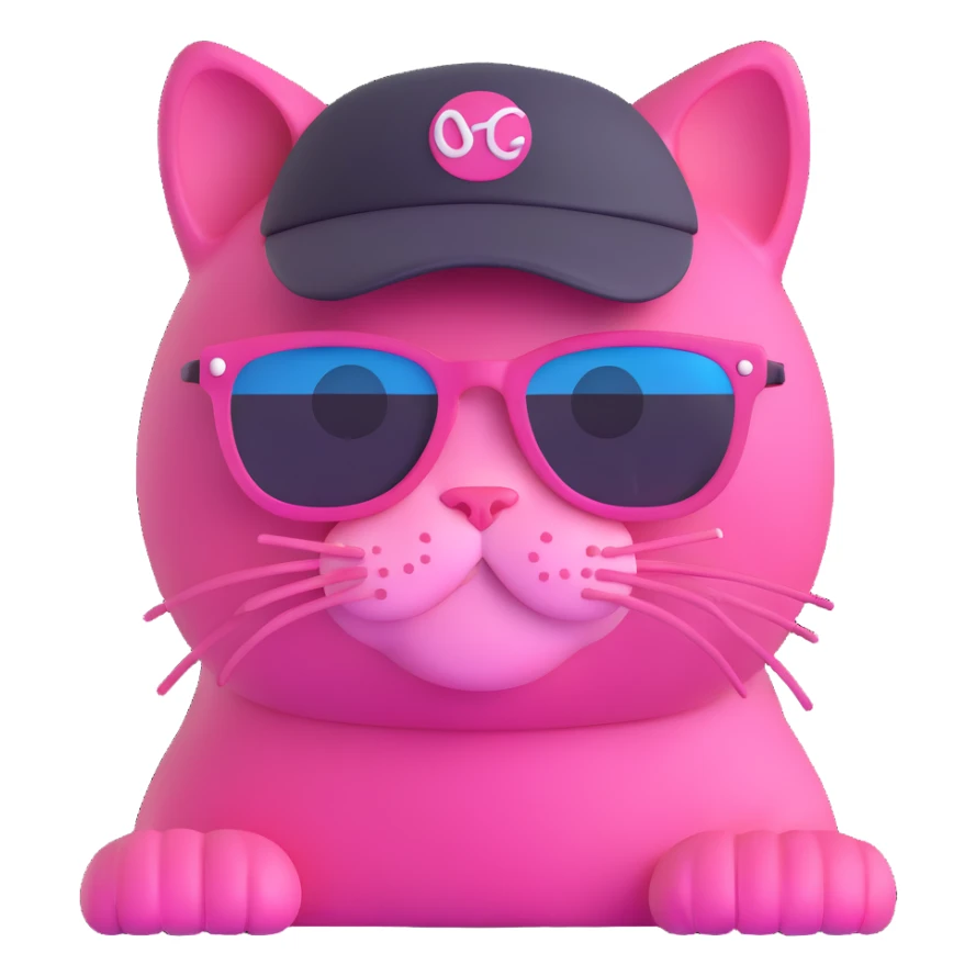 pink cat wearing sunglasses and hat sticker