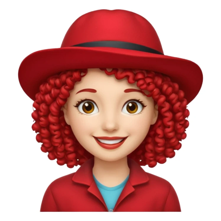 curly hair woman with red hat sticker