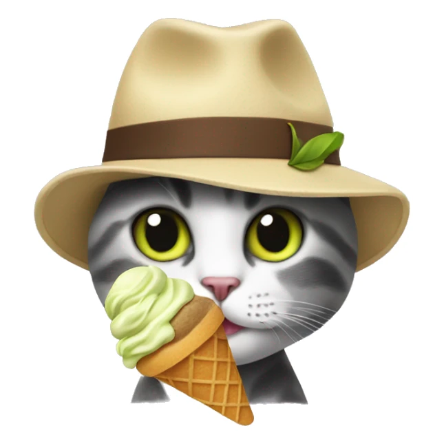 cat eating pistachio ice cream while wearing a fedora sticker