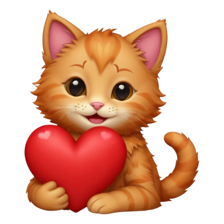 The ginger kitten is hugging a heart, very happy and smiling. sticker