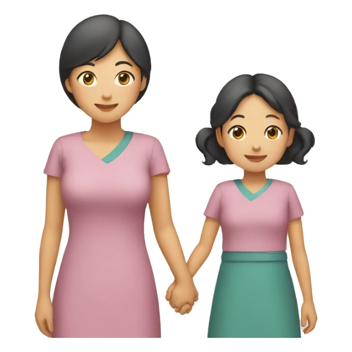 asian mother and daughter holding hands sticker