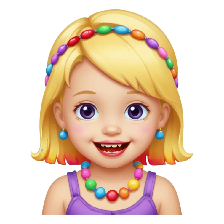 A toddler with candy necklace, grinning with colorful sugar stains on her mouth. sticker