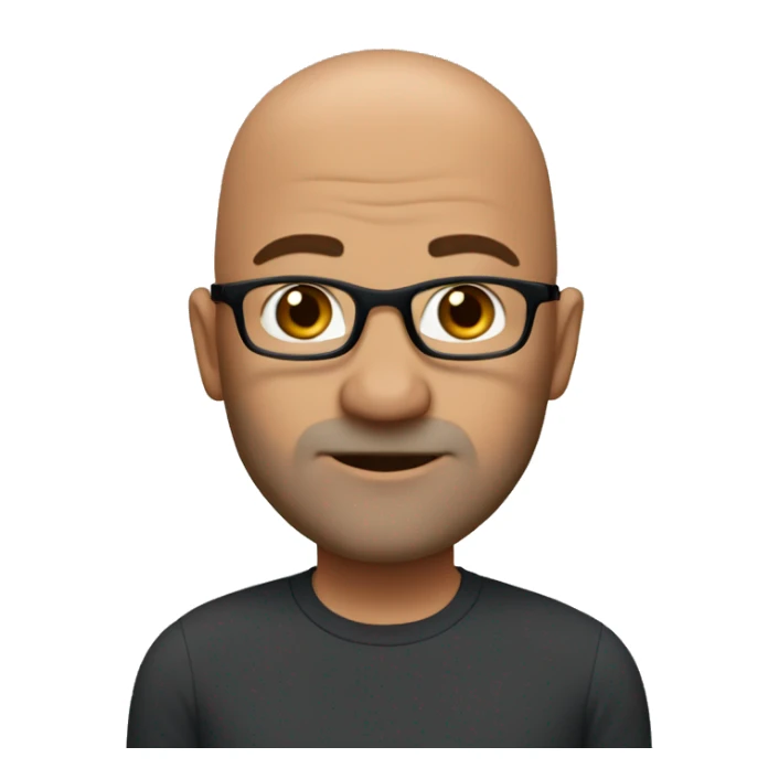 45 year old bald guy, blue eyes, black-framed eyeglasses, auburn whiskers sticker