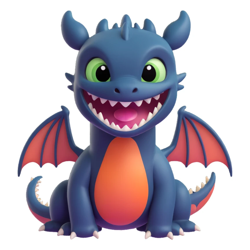 Toothless dragon inspired by How to Train Your Dragon, cute and expressive, laughing face, perfect for Twitch emoji sticker