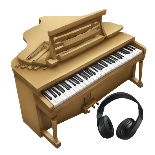 Piano with notes around it and some headphones sticker
