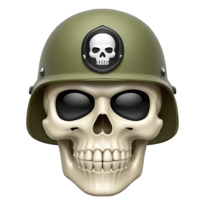 A bold emoji-style skull white with a hand sushing wearing a realistic army helmet, . Clean vector style, high contrast, centered composition, modern emoji aesthetic, detailed helmet texture, confident and intense expression, 3D glossy finish, high resolution , no body , sticker