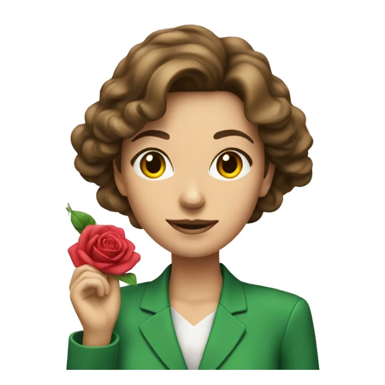 woman brown hair green suit with rose spraying perfume sticker