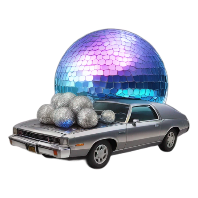 disco ball hanging on top of a shining car sticker