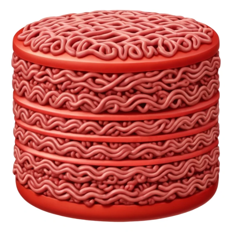 ground beef, raw, vivid red, dense compact, visible strands, moist fresh, no patty, no garnish, herbs, plate, or extras, soft lighting, emoji scale sticker