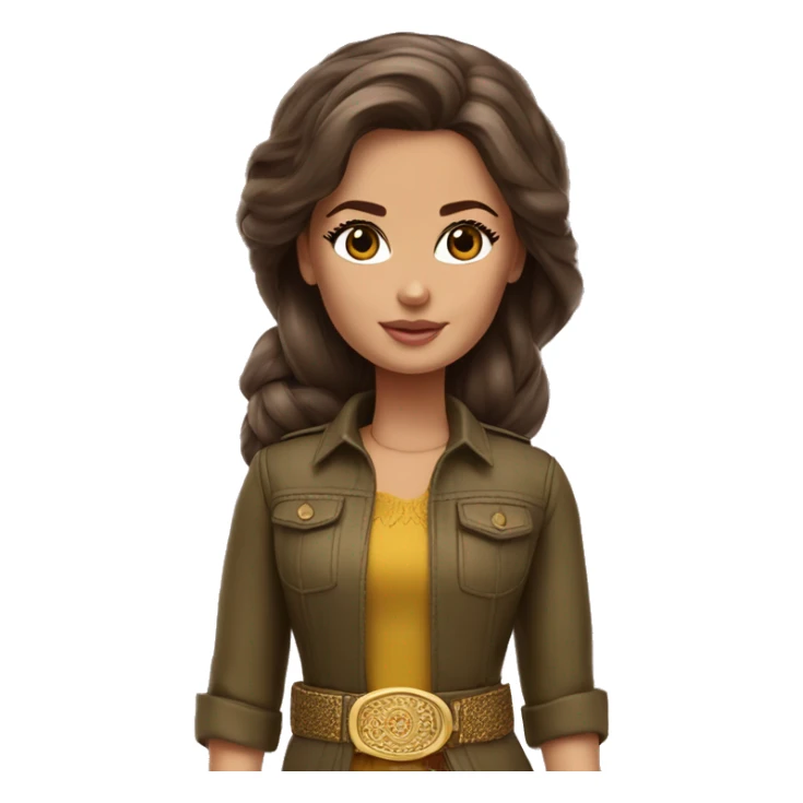 Kurdish, Kurd, Brown hair barbie, olive clothes, gold belt sticker