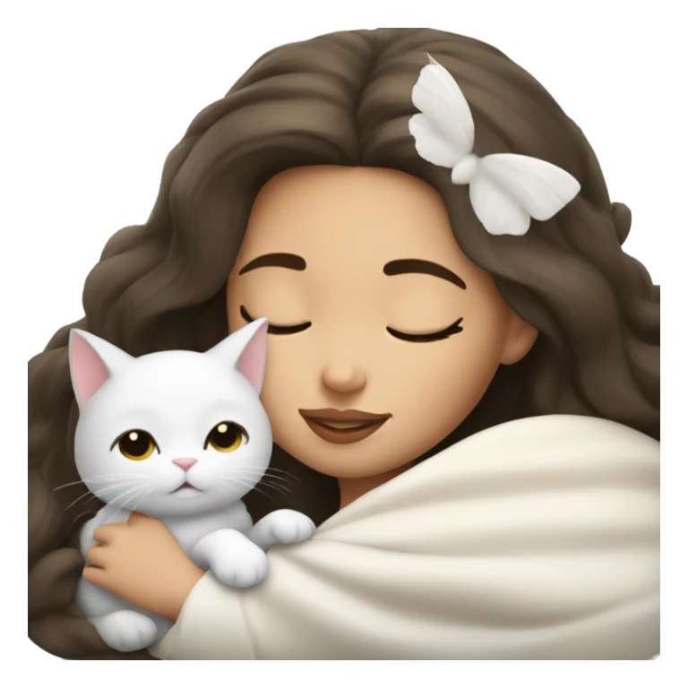 brunette Sleeping beauty girl with white kitty sticker