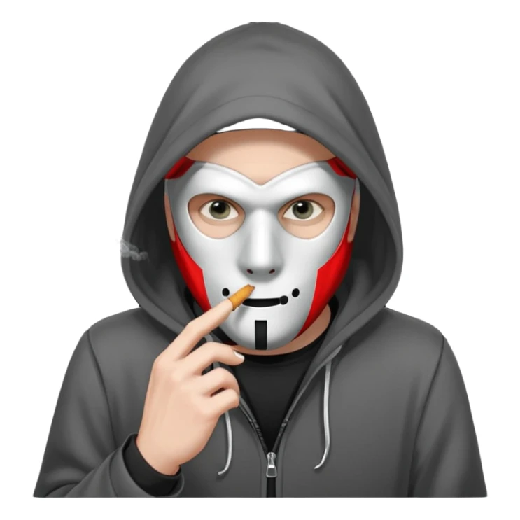 grayscale black mysterious masked hooded man smoking cigarette sticker