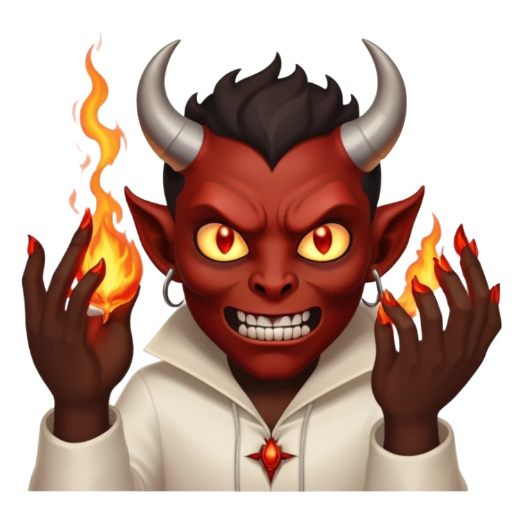 Generate for me a devil with black skin and white eyes who incinerates everything with magic from his hands sticker