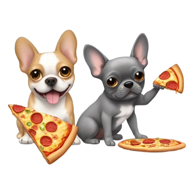 gray frenchie eating pizza with chihuahua sticker