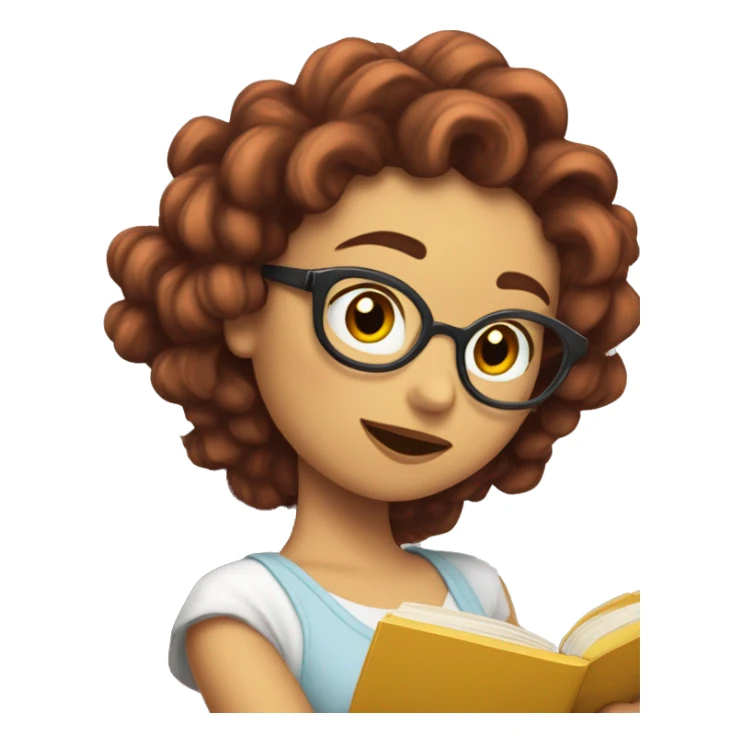 Chica pelirroja con rizos leyendo sticker