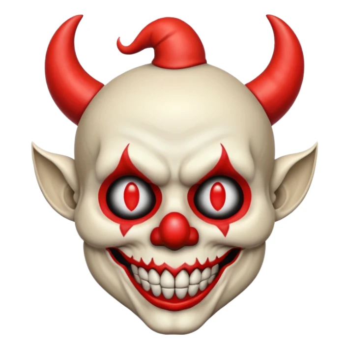 skull with devil horns and clown nose emoji style sticker