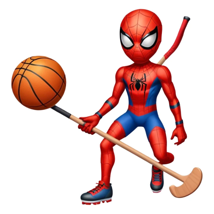 Spider-Man with the basketball and hockey stick sticker