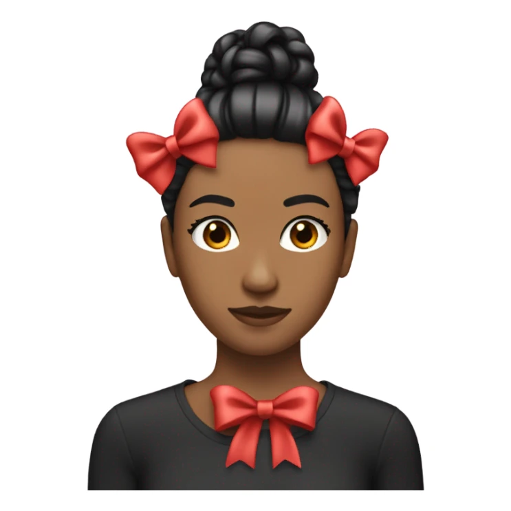 black open hair from behind with a light red bow sticker