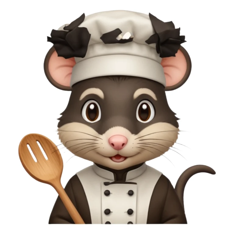 A rat with a fringe, long black hair and chefs hat sticker