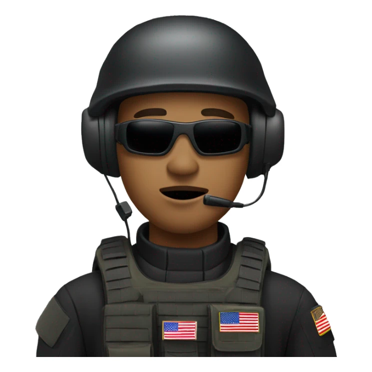Military operator dressed in black with a helmet, without glasses, wearing a headset, ready to respond to alerts sticker