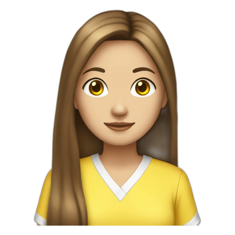 Brown straight long hair white woman wearing pikachu pyjama sticker