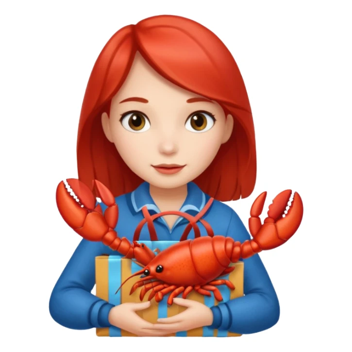 Cute girl holding gift bag with lobster in it sticker
