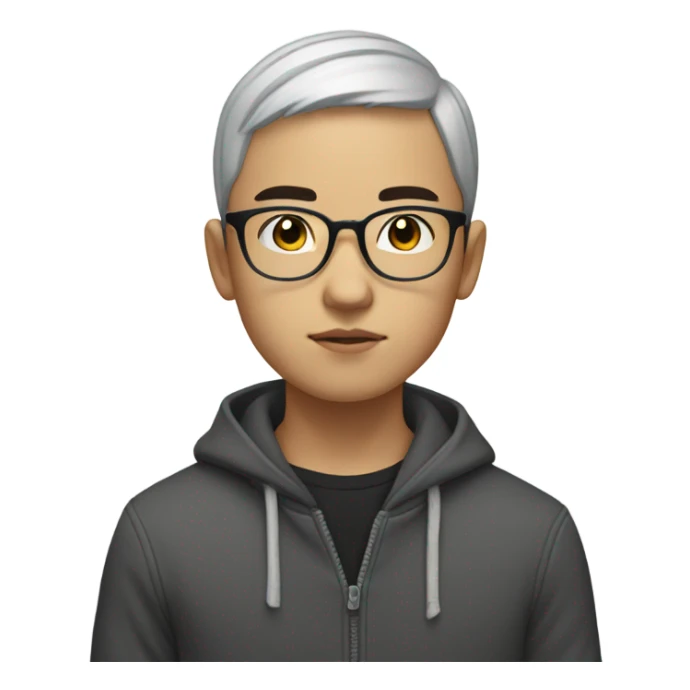  a bald-headed young Asian boy, in glasses, thinking deeply sticker