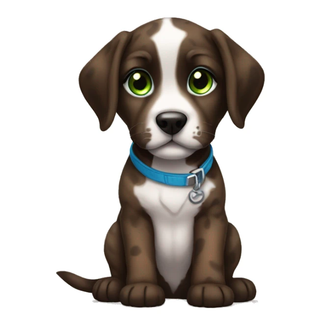 Brown brindle Puppy black muzzle black face brindled blue green eyes puppy sitting  sticker