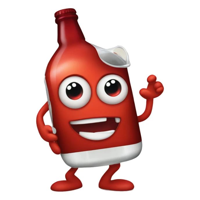A red heart ❤️ with eyes, a mouth, and hands, tipsy and drunk, holding a bottle, looking wobbly and playful sticker
