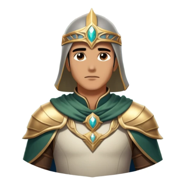 An icon featuring a hero with a closed visor, standing in a majestic, mystical landscape, inspired by RPGs like Elden Ring. The design includes a stunning, ethereal background with towering castles and distant mountains, symbolizing the adventure and mystery. Transparent background sticker