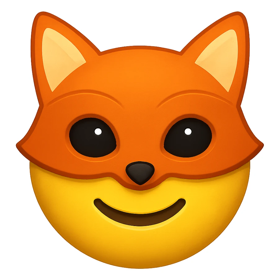 yellow face with orange fox mask emoji, digital illustration sticker
