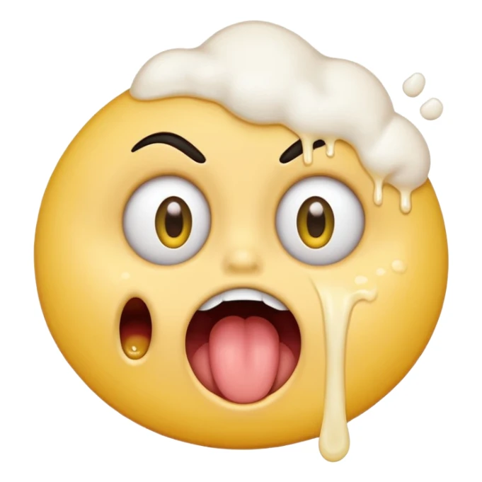 A yellow circle with eyes rolled back and mouth open, puking white foam sticker