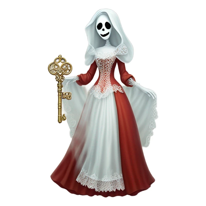 gost in Victorian dress elegant red full body, holding big key sticker