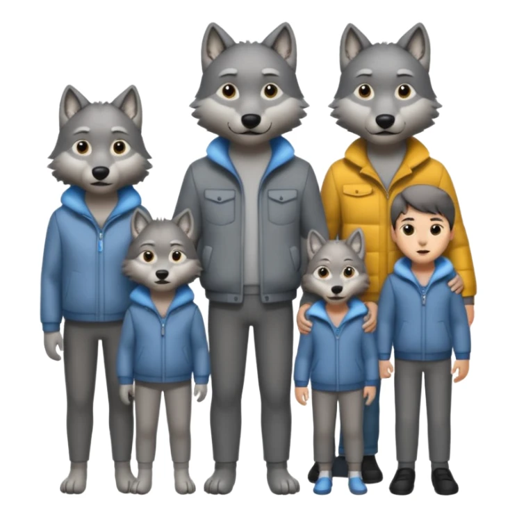 Wolf's family: mom, dad, 3 sons and 1 daughter sticker
