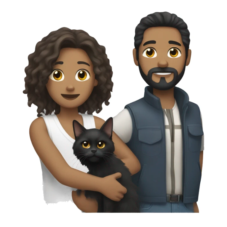 White man with black hair and beard holding a tan Maine coon cat sticker