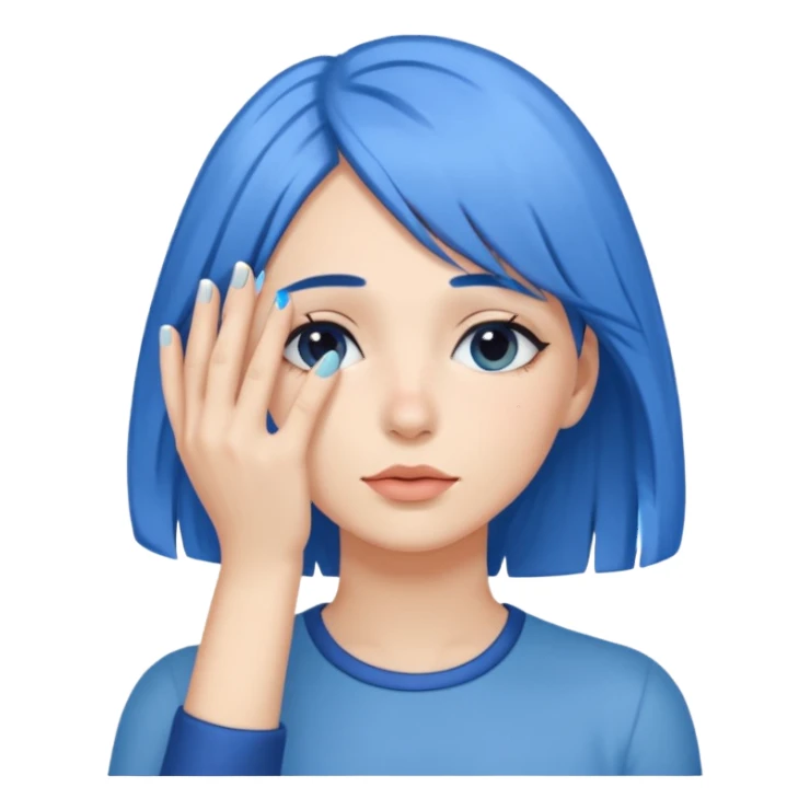 Woman with hand.completely covering eyes with medium length blue hair sticker