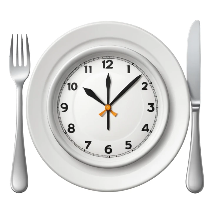 symbol for lunch break, stylized plate with cutlery and a clock at 12:00 sticker
