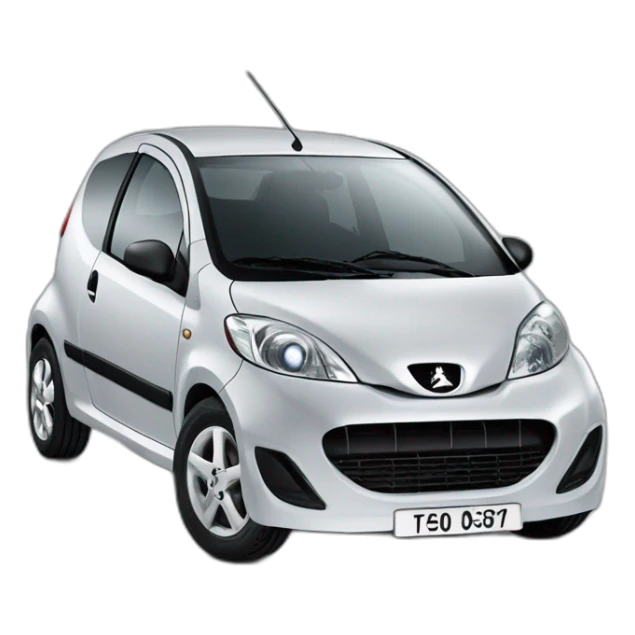 Une Peugeot 107 avec des yeux et une bouche sticker