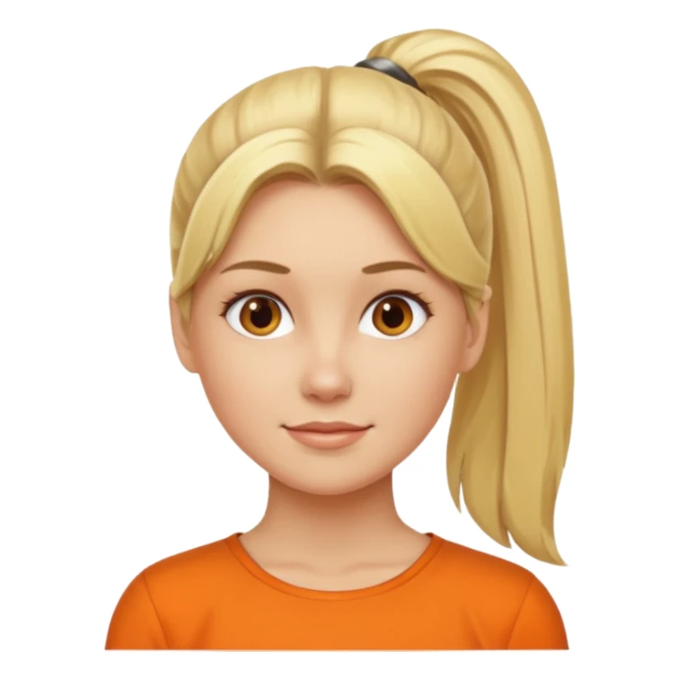 blond woman with ponytail and orange blouse sticker