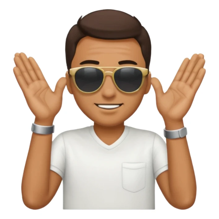 The guy with sunglasses on with two hands next to his face, shaking them sticker