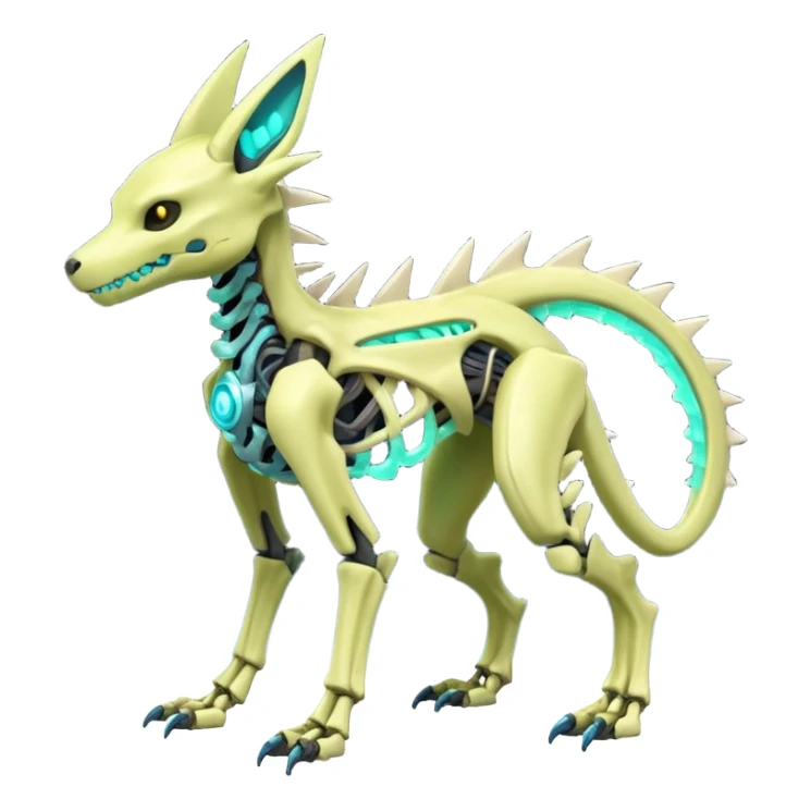 futuristic neon-vibrant-glowing-shiny-lime-green Skeleton-Cyborg-Manectric-Electrike-Salandit-Cubone-Umbreon-Marowak-Draco-Fakémon-hybrid-creature (full body), 4 legs sticker