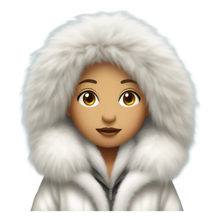 Girl in a big fluffy oversized white fur coat with hood on sticker